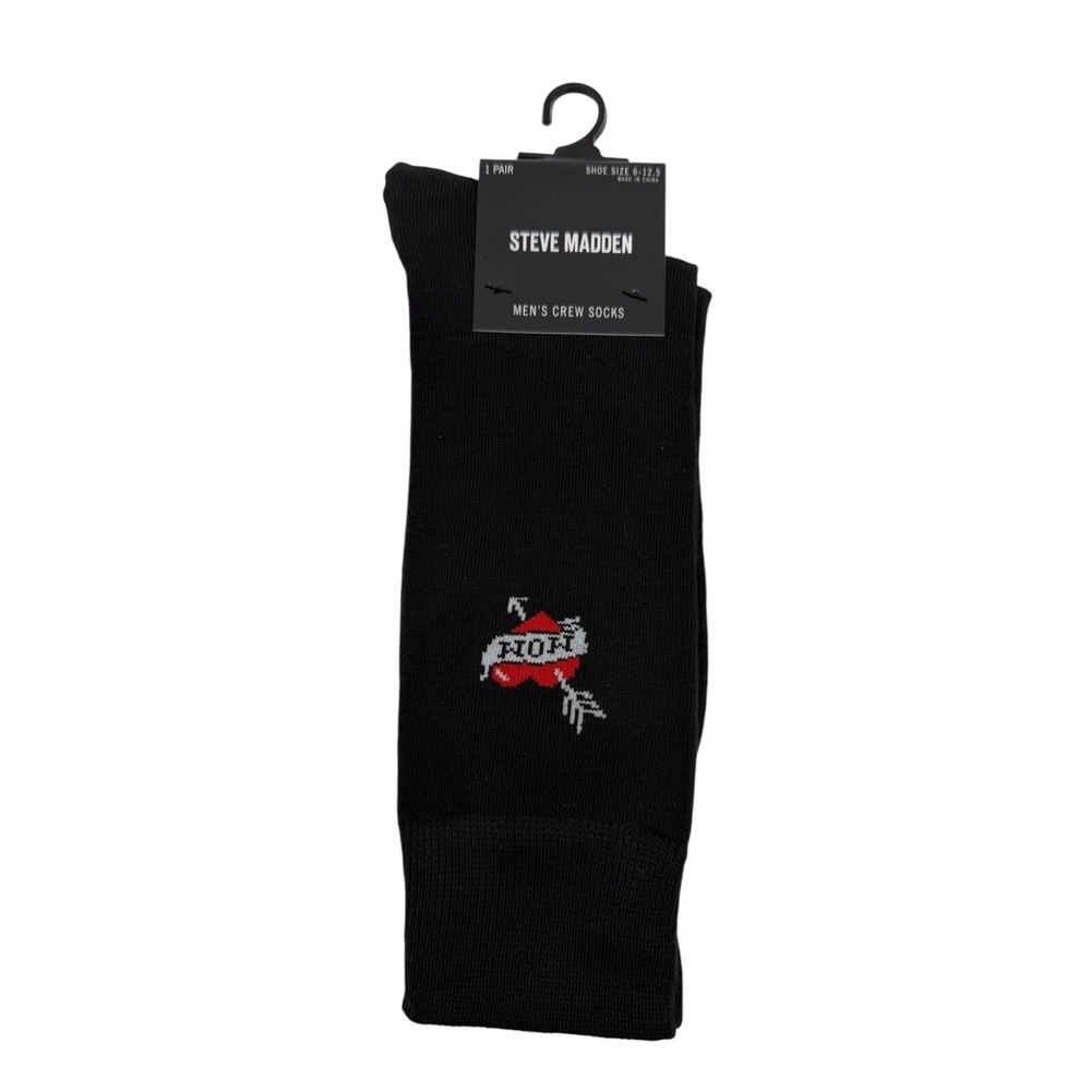 Pack Of 6‎  - Steve Madden Men's Crew Socks "Mom" Novelty Black Size 10-13 NWT